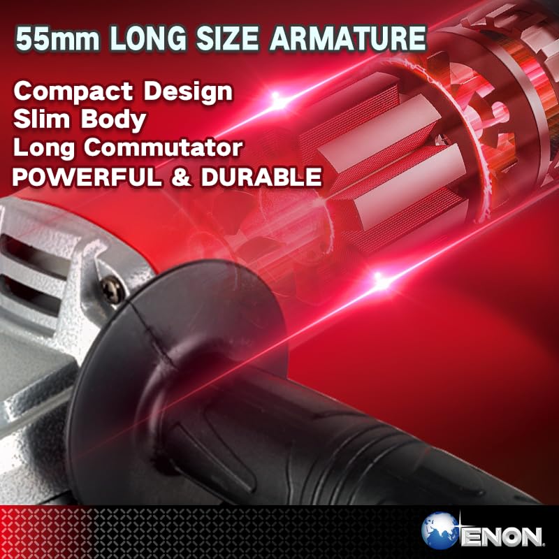 ENON Corded Electric Angle Grinder 900W 12500 RPM with 3 cutting wheel and 1 Grinder Wheel 100m for Grinding, Polishing & Cutting with 3 for Home & DIY Use, Back Switch (XE-4001H) ENON Corded Electric Angle Grinder 900W 12500 RPM with 3 cutting wheel and 1 Grinder Wheel 100m for Grinding, Polishing & Cutting with 3 for Home & DIY Use, Back Switch (XE-4001H)
